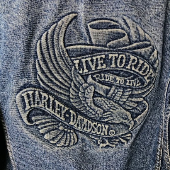 90s Vintage Harley Davidson Motorcycles Womens Medium Blue Denim Jacket Eagle M - Picture 11 of 16